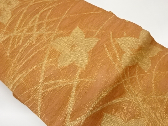 JAPANESE NAGOYA OBI FOR SUMMER / WOVEN FLORAL PLANTS